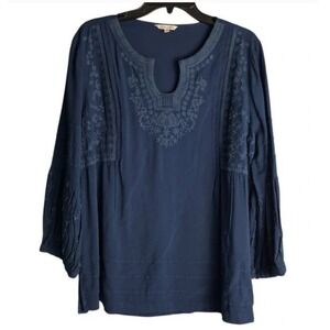 John‎ Mark Size 1X Navy Blue Embroidered Tunic Top Plus Size NWT